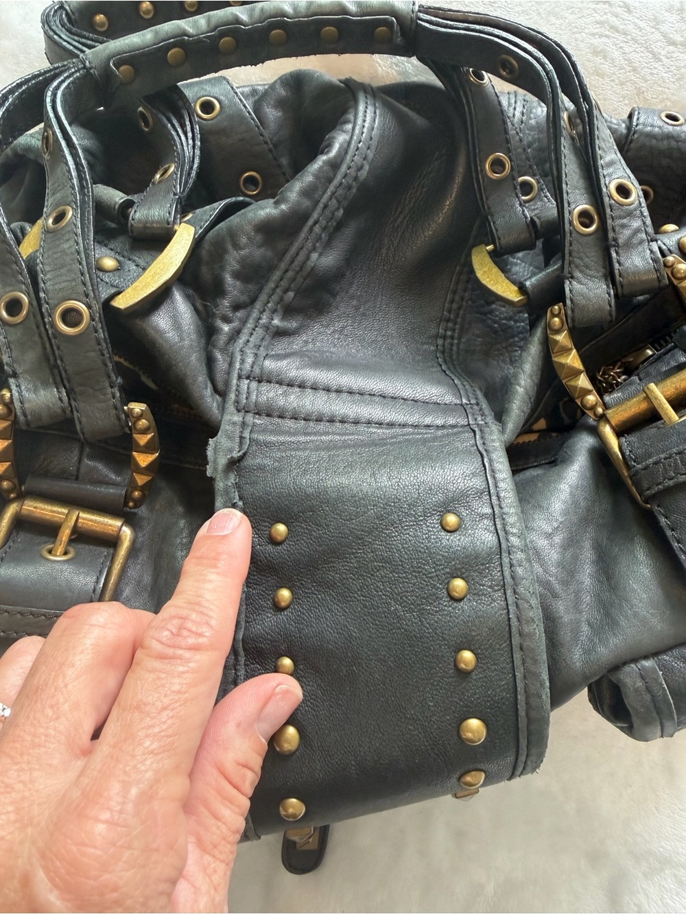 Vintage Betsey Johnson Black Shoulder Bag with Gold Hardware and Stud Accents - Picture 5 of 16